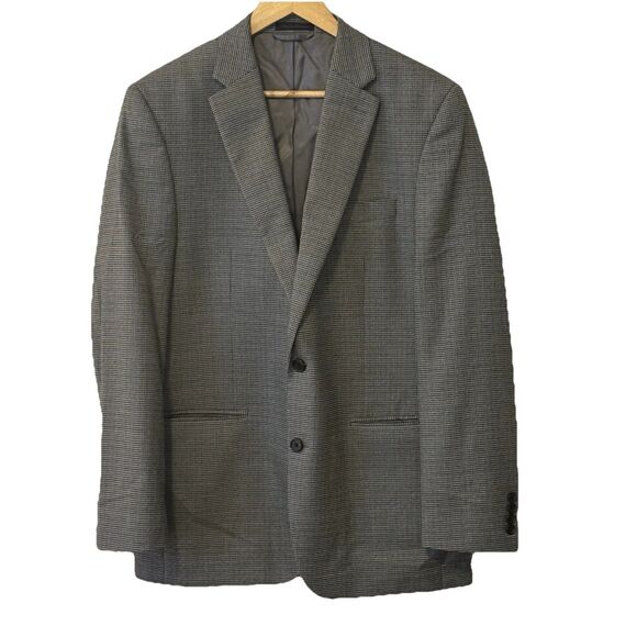 Lauren Ralph Lauren Men’s 42L Blazer Sport Coat Gray Houndstooth Blue Windowpane - Picture 1 of 12